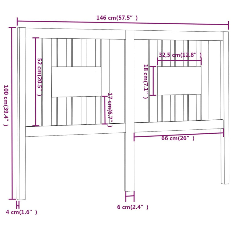 Hoofdbord 146x4x100 cm massief grenenhout
