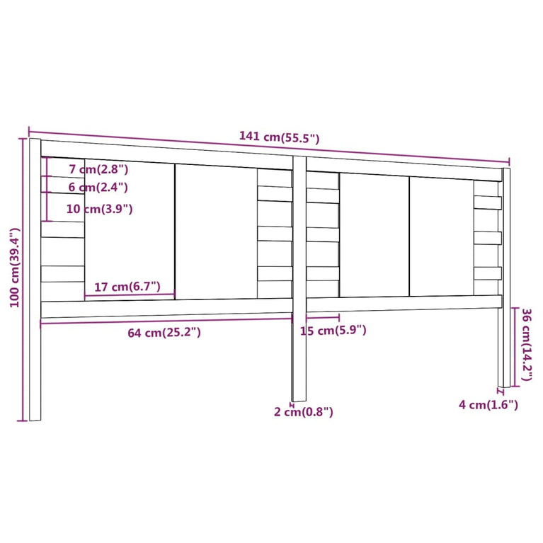 Hoofdbord 141x4x100 cm massief grenenhout