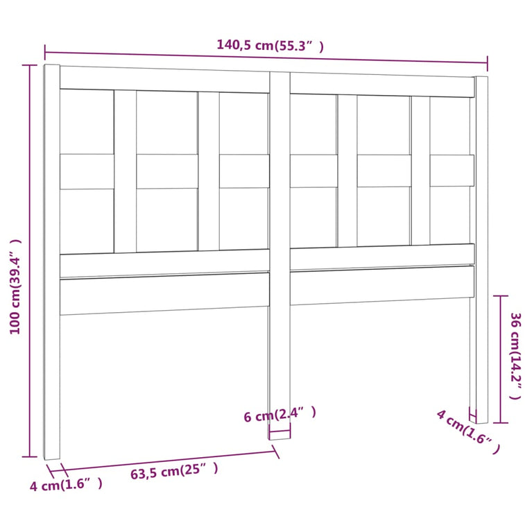 Hoofdbord 140,5x4x100 cm massief grenenhout