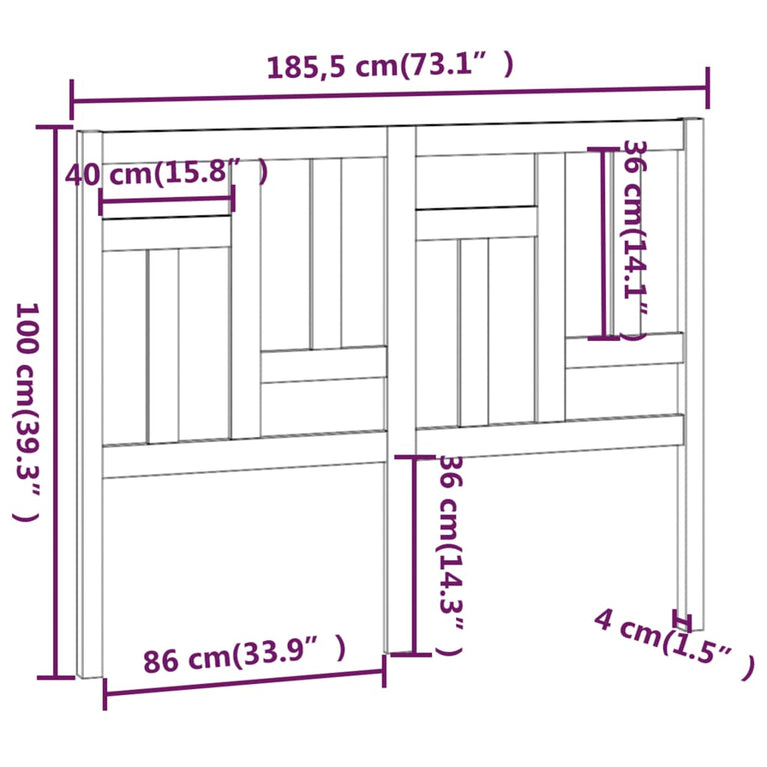 Hoofdbord 185,5x4x100 cm massief grenenhout