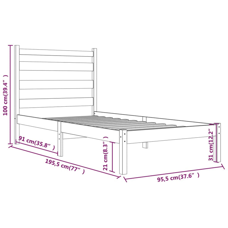 Bedframe massief grenenhout 90x190 cm Single