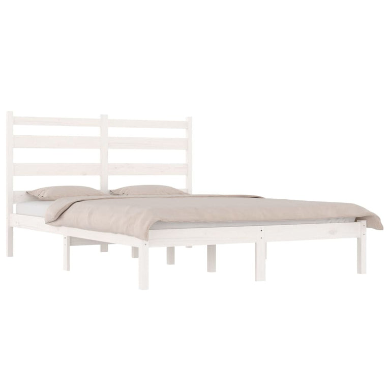 Bedframe massief grenenhout wit 140x190 cm