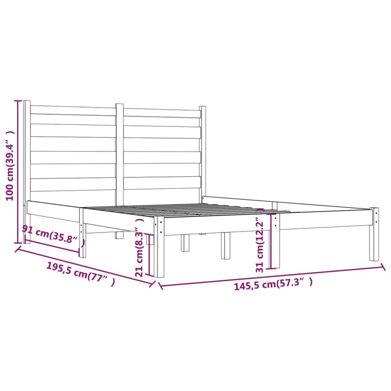 Bedframe massief grenenhout wit 140x190 cm