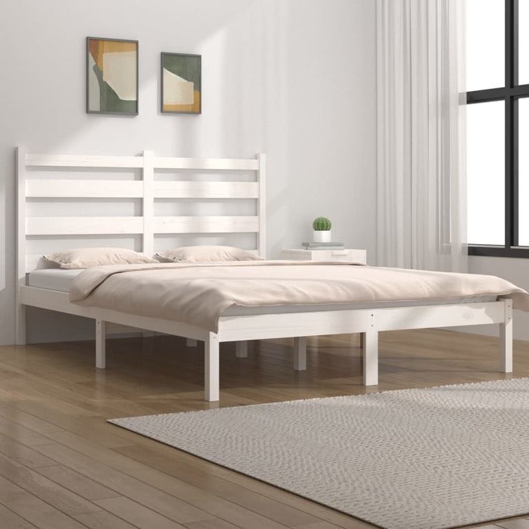Bedframe massief grenenhout wit 140x190 cm