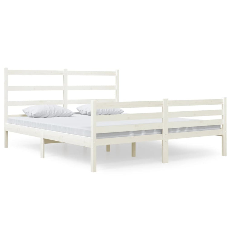Bedframe massief grenenhout wit 140x190 cm