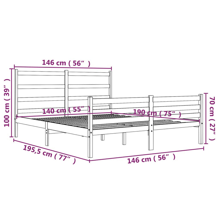 Bedframe massief grenenhout wit 140x190 cm
