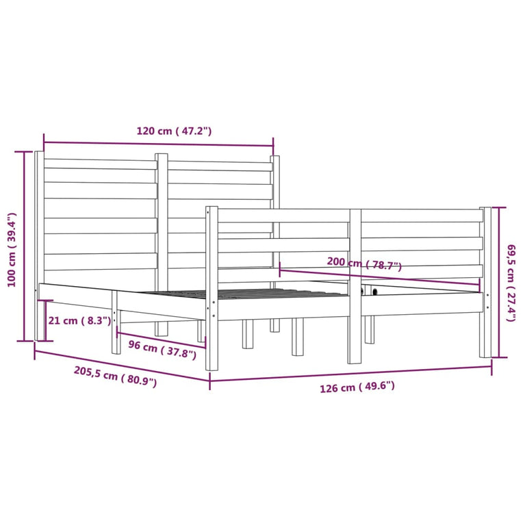 Bedframe massief grenenhout wit 120x200 cm