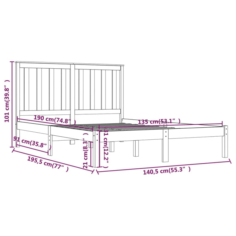 Bedframe massief grenenhout 135x190 cm Double