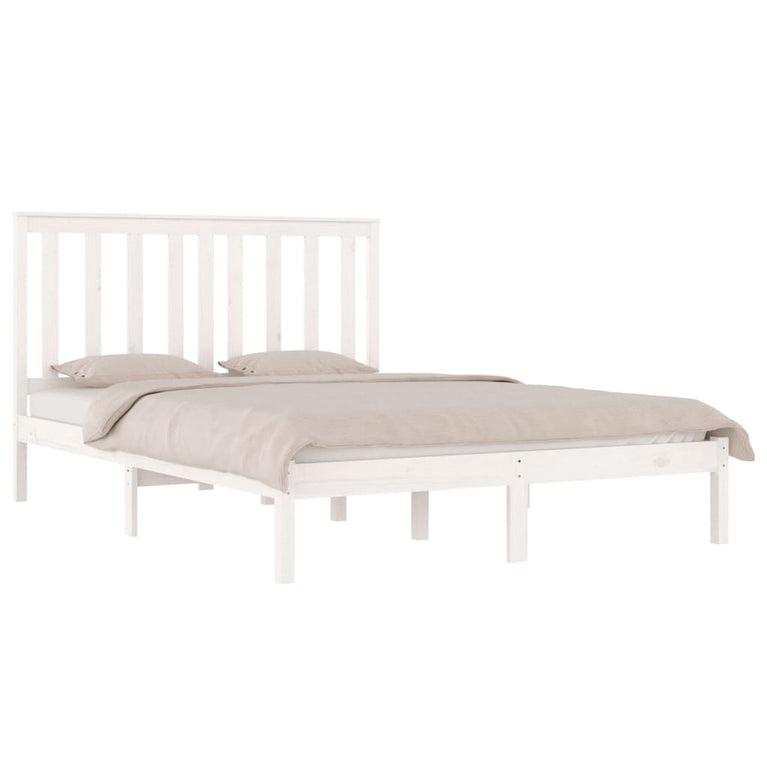 Bedframe massief grenenhout wit 150x200 cm 5FT King Size