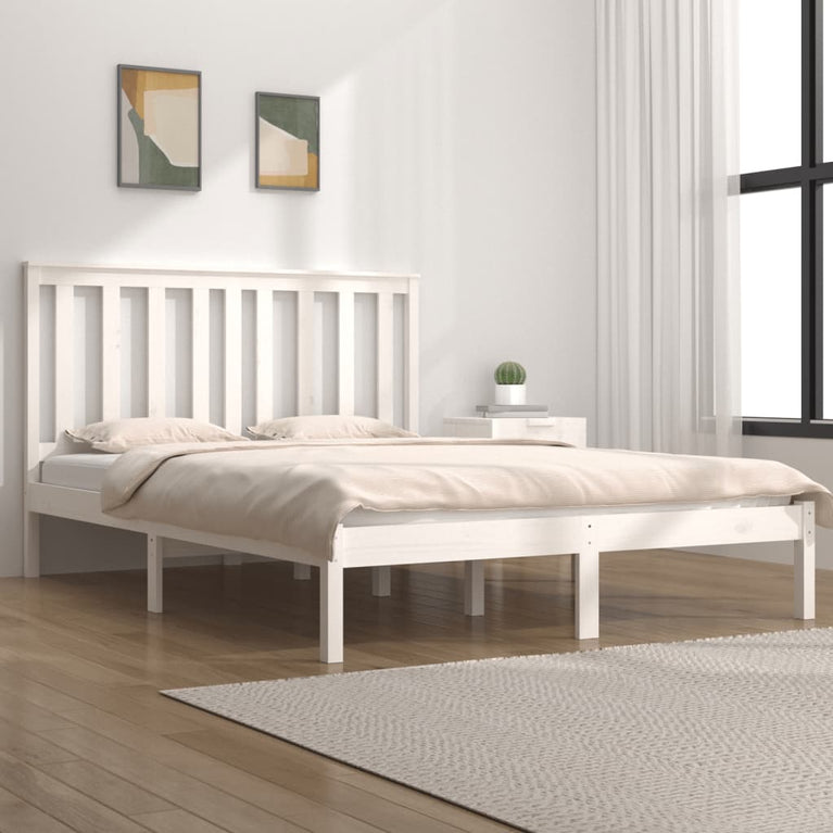 Bedframe massief grenenhout wit 150x200 cm 5FT King Size
