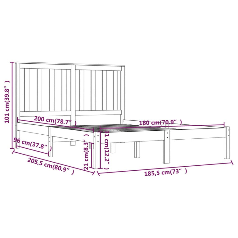 Bedframe massief grenenhout 180x200 cm Super King Size