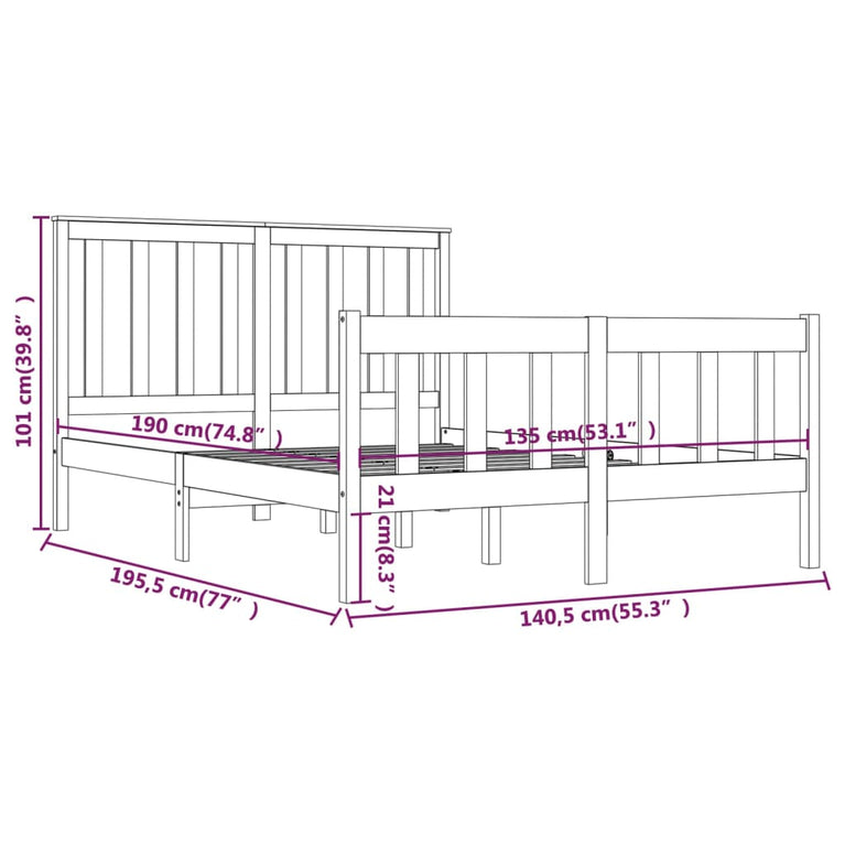 Bedframe massief grenenhout 135x190 cm Double