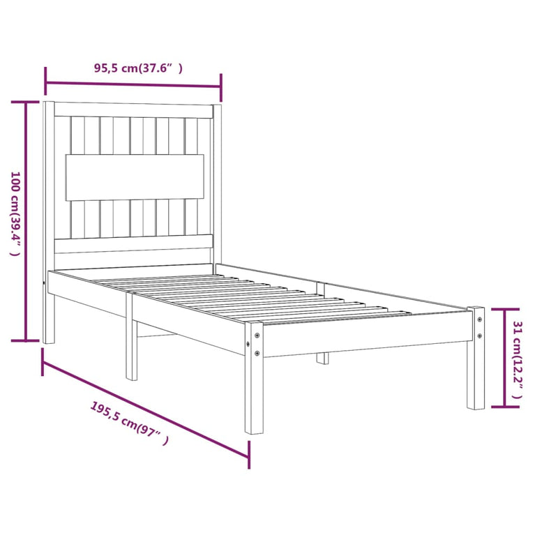 Bedframe massief grenenhout wit 90x190 cm 3FT Single