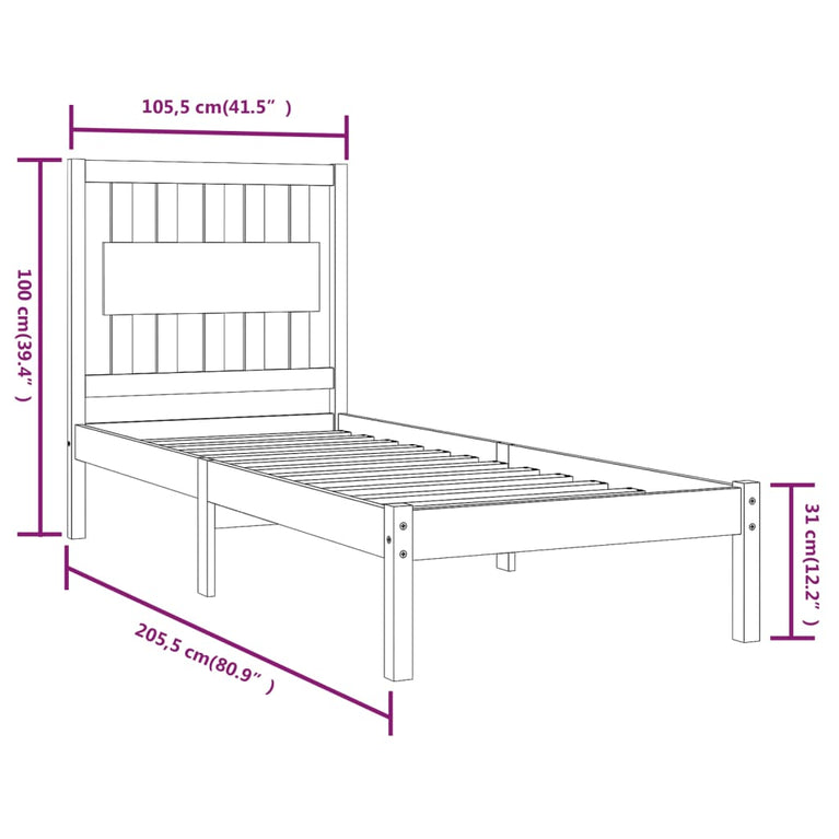 Bedframe massief grenenhout 100x200 cm