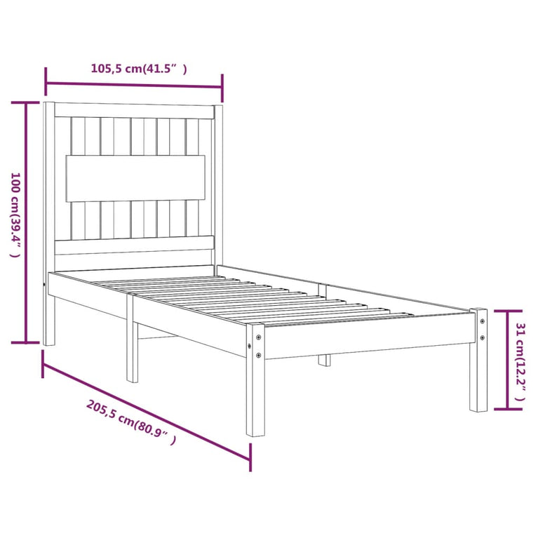 Bedframe massief grenenhout wit 100x200 cm