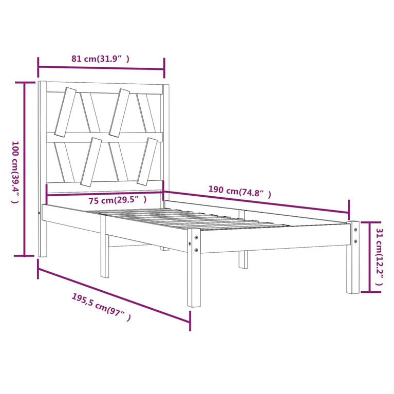 Bedframe massief grenenhout wit 75x190 cm 2FT6 Small Single