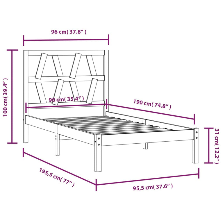 Bedframe massief grenenhout 90x190 cm Single