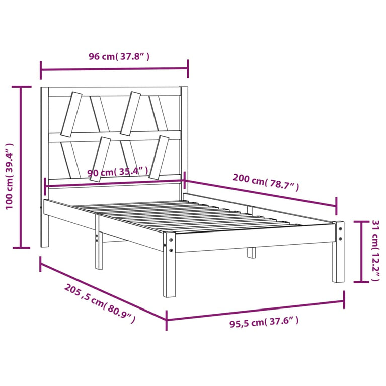 Bedframe massief grenenhout 90x200 cm