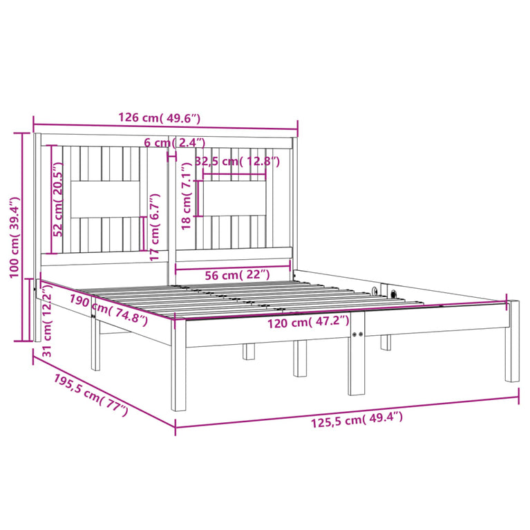 Bedframe massief hout 120x190 cm Small Double