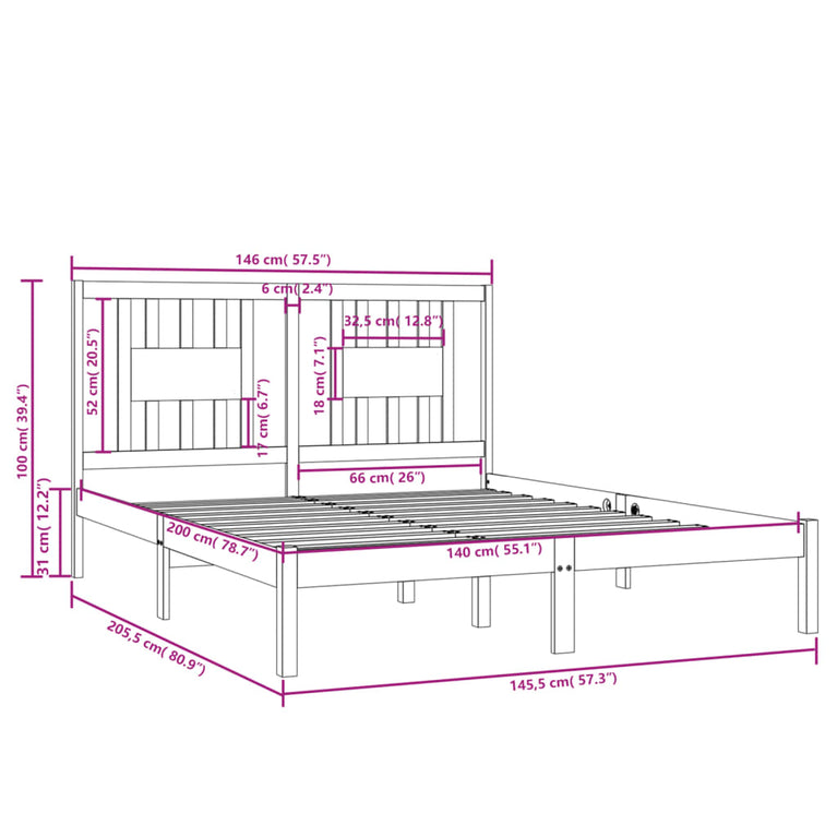 Bedframe massief grenenhout 140x200 cm