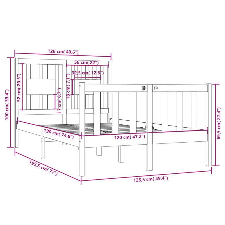 Bedframe massief hout wit 120x190 cm 4FT Small Double