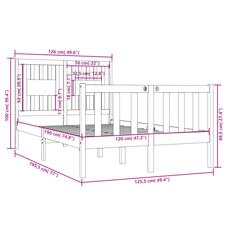 Bedframe massief hout zwart 120x190 cm 4FT Small Double