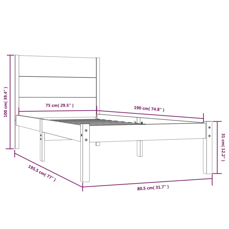 Bedframe massief hout 75x190 cm Small Single