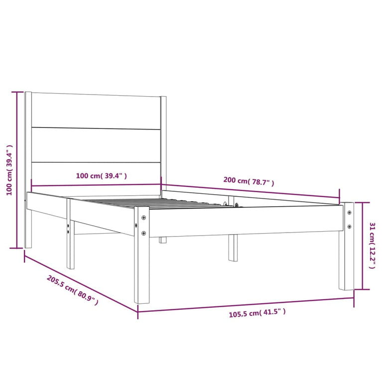 Bedframe massief grenenhout 100x200 cm