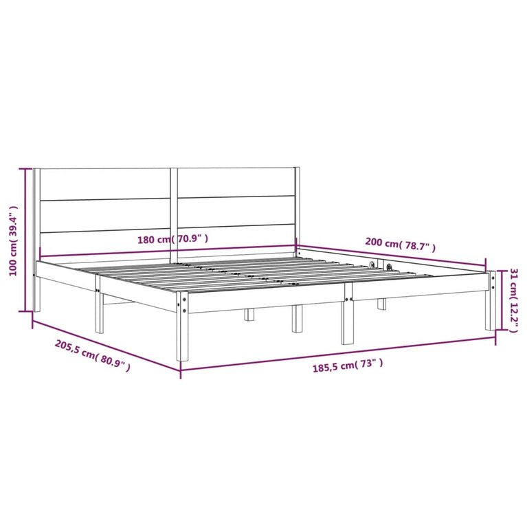 Bedframe massief hout wit 180x200 cm 6FT Super King