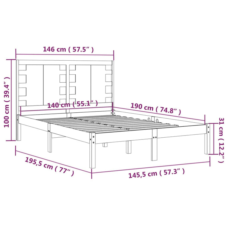 Bedframe massief grenenhout wit 140x190 cm