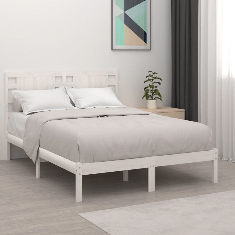 Bedframe massief grenenhout wit 140x190 cm