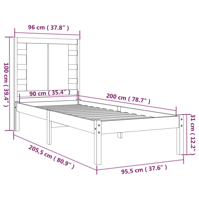 Bedframe massief grenenhout 90x200 cm