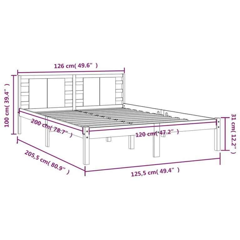 Bedframe massief grenenhout wit 120x200 cm