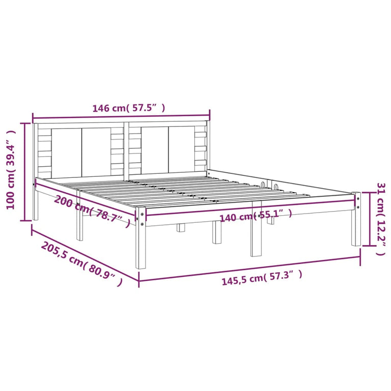 Bedframe massief grenenhout wit 140x200 cm