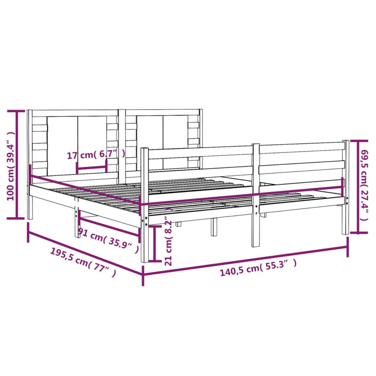 Bedframe massief grenenhout 135x190 cm Double