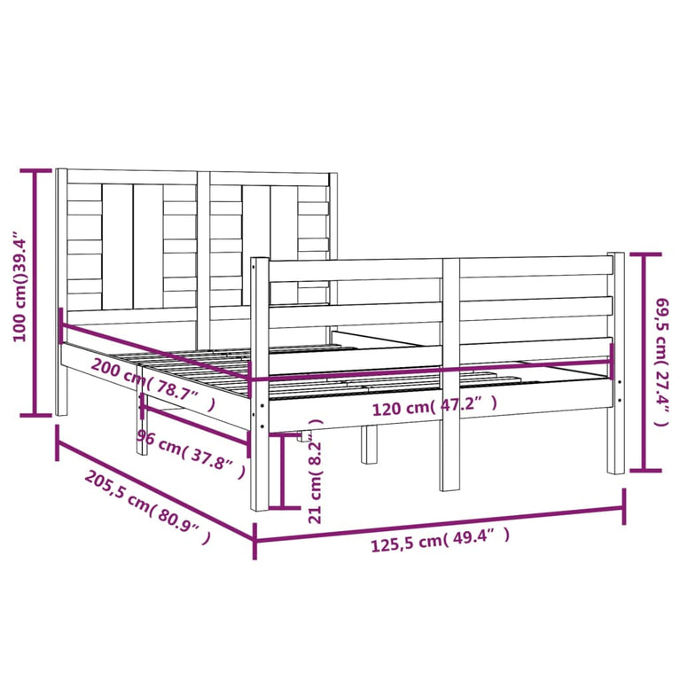 Bedframe massief grenenhout wit 120x200 cm