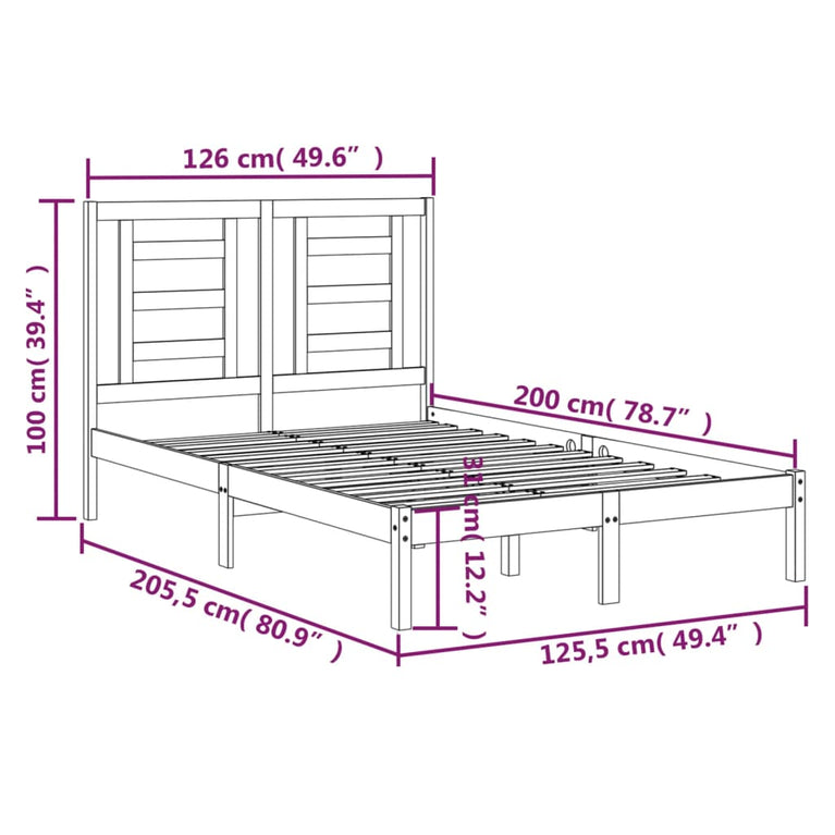 Bedframe massief grenenhout wit 120x200 cm