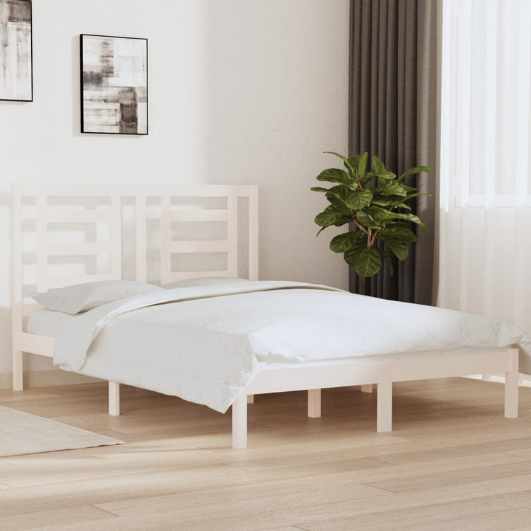 Bedframe massief grenenhout wit 140x200 cm