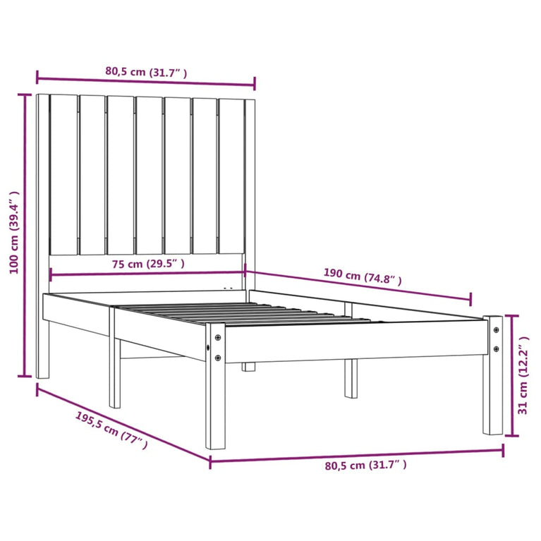 Bedframe massief hout 75x190 cm Small Single