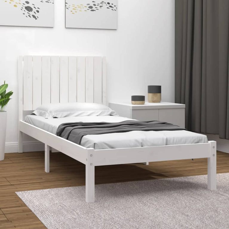 Bedframe massief grenenhout wit 90x200 cm