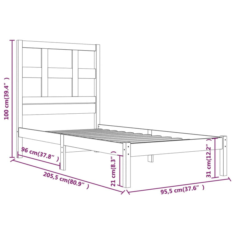 Bedframe massief grenenhout 90x200 cm