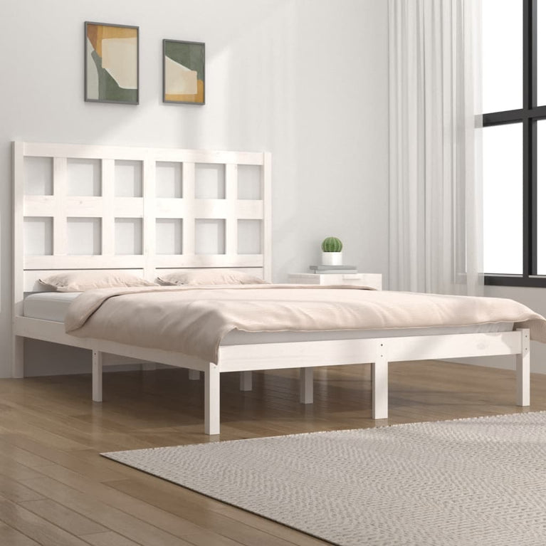 Bedframe massief grenenhout wit 150x200 cm 5FT King Size