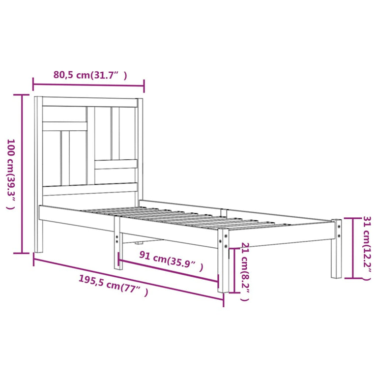 Bedframe massief hout zwart 75x190 cm 2FT6 Small Single