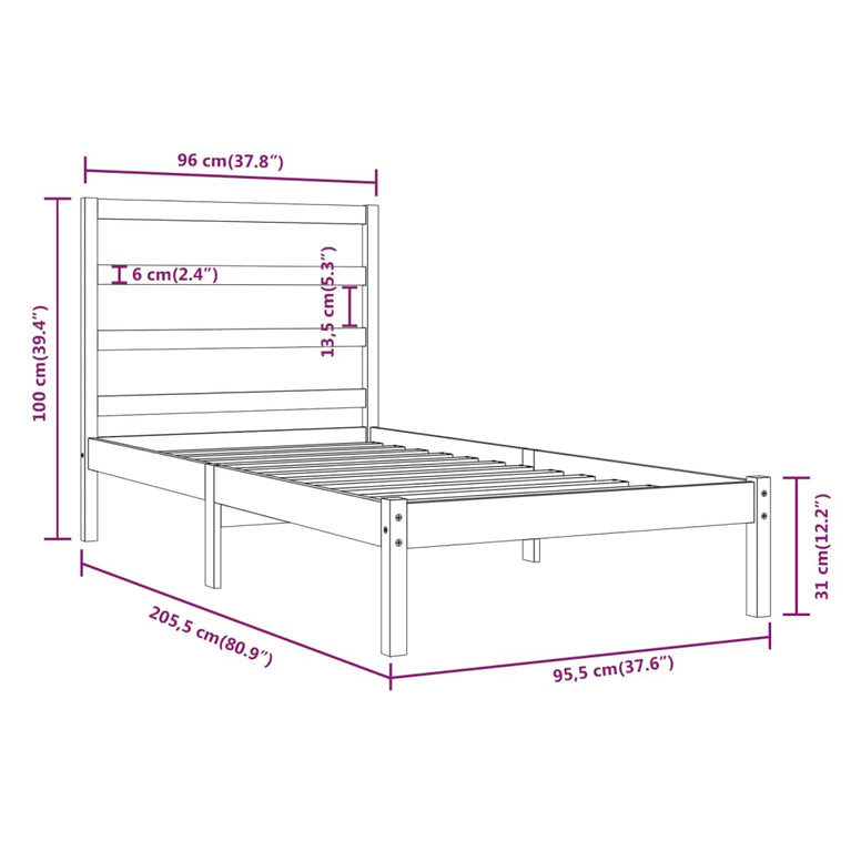 Bedframe massief grenenhout 90x200 cm