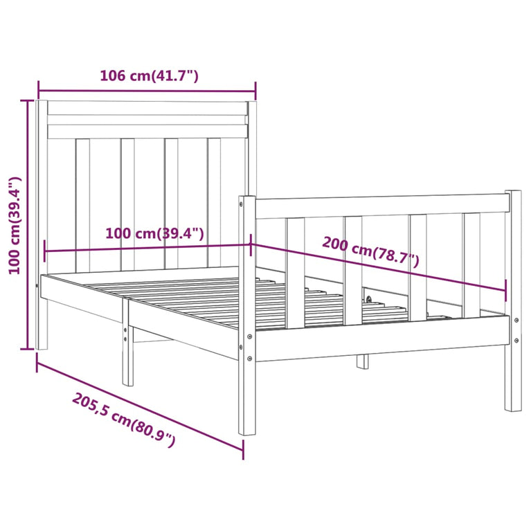 Bedframe massief grenenhout wit 100x200 cm