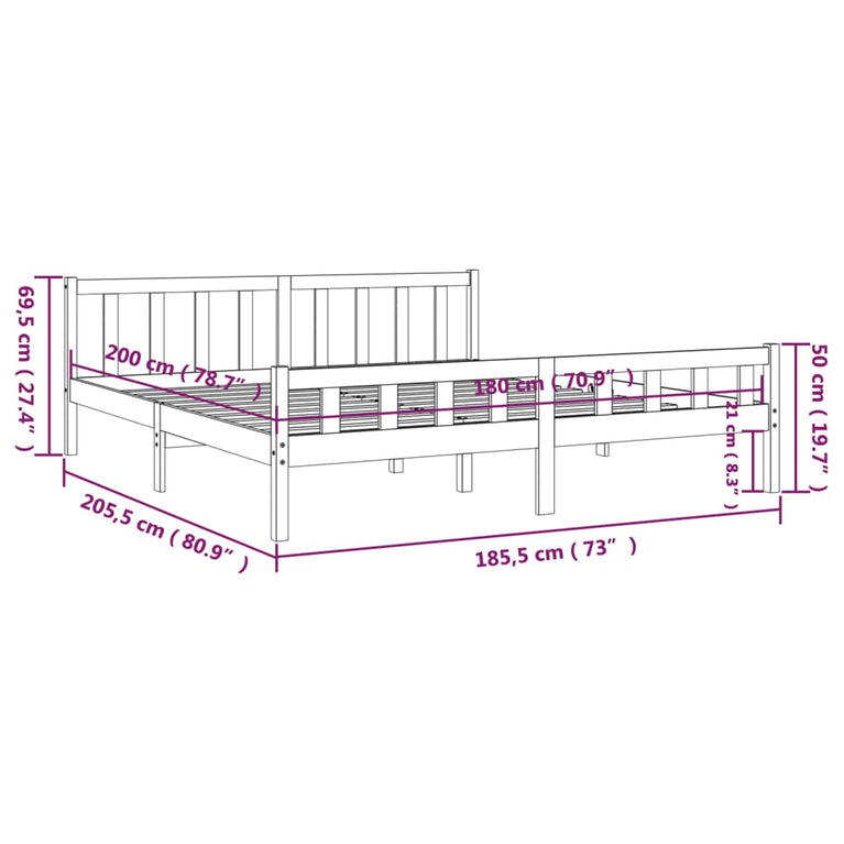 Bedframe massief hout wit 180x200 cm 6FT Super King