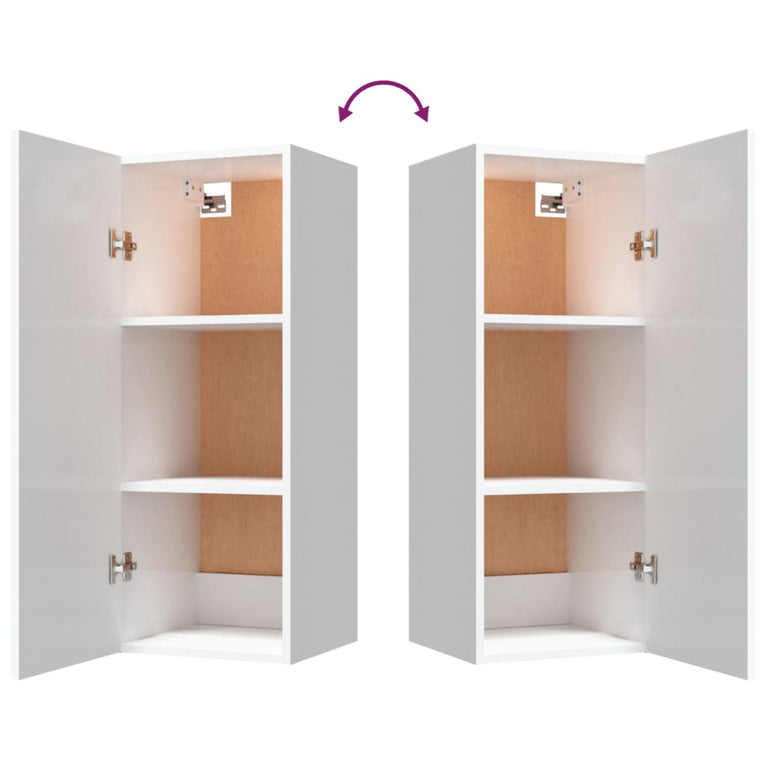 vidaXL Wandkast 34,5x34x90 cm bewerkt hout hoogglans wit MeubelReus