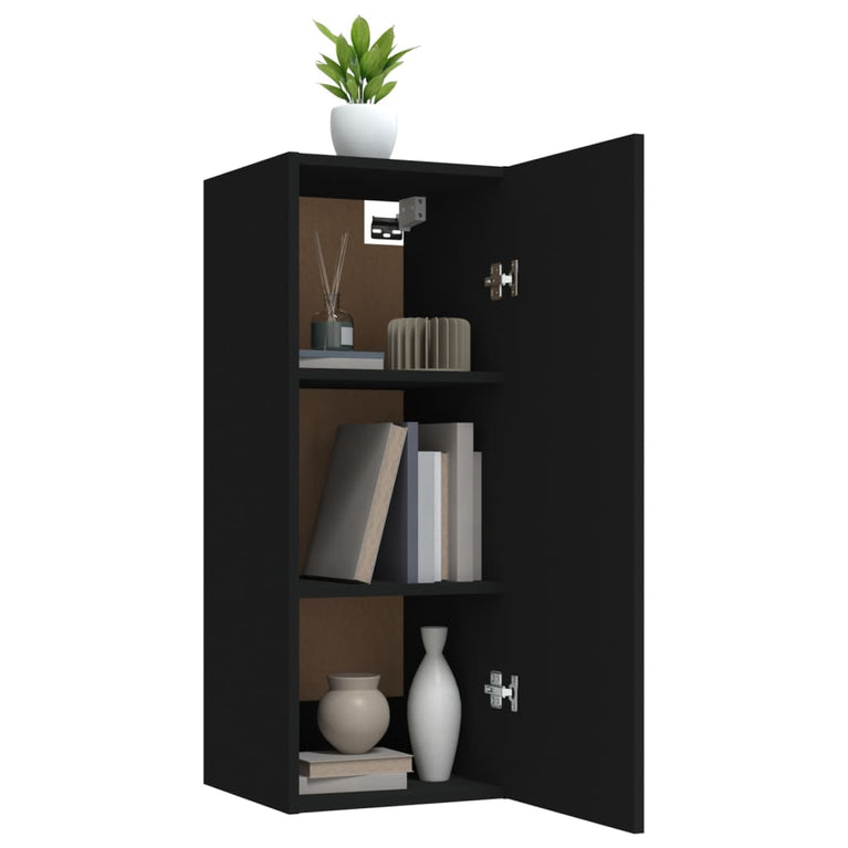 Wandkast 34,5x34x90 cm bewerkt hout zwart MeubelReus