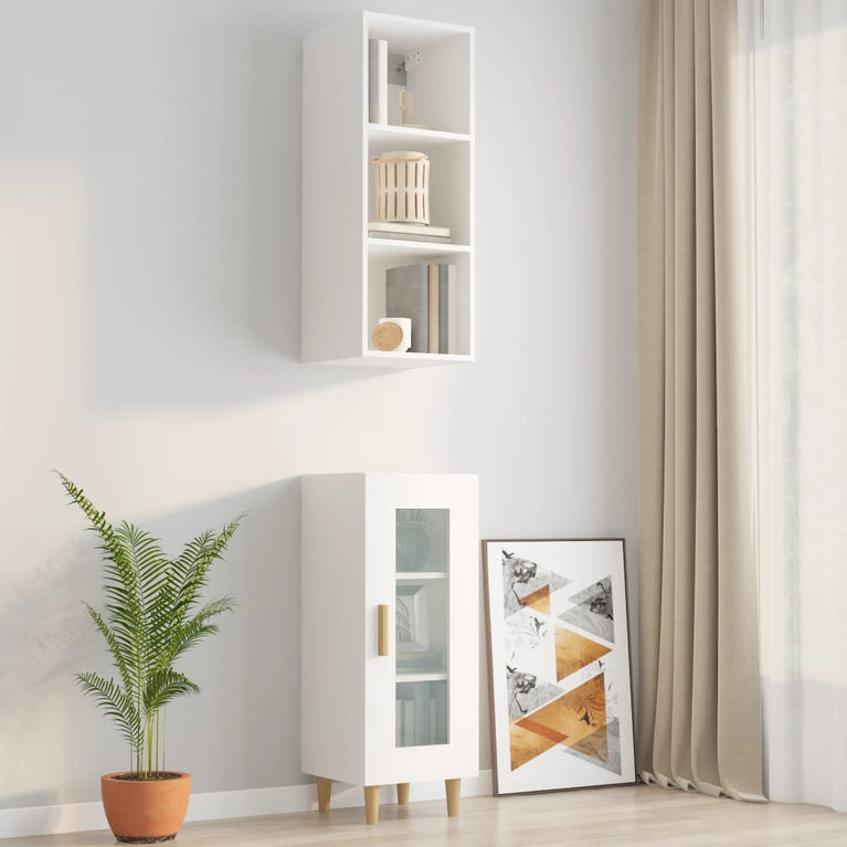 Wandkast 34,5x32,5x90 cm bewerkt hout hoogglans wit MeubelReus