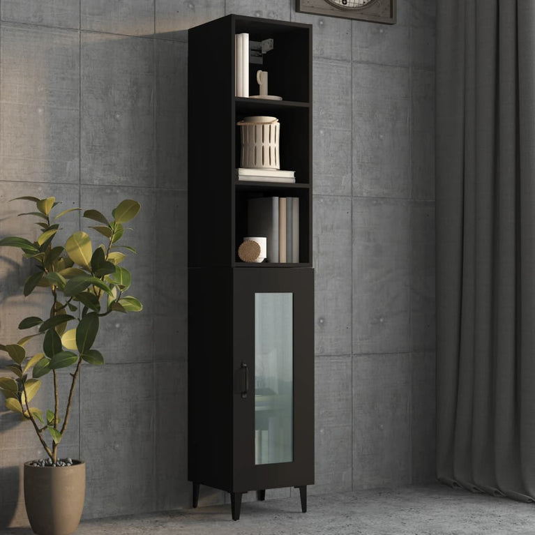 Wandkast 34,5x32,5x90 cm bewerkt hout zwart MeubelReus